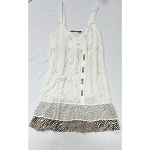 Raya Sun Boho Double Tiered Dress Size Large Embroidered Daisy Animal Print